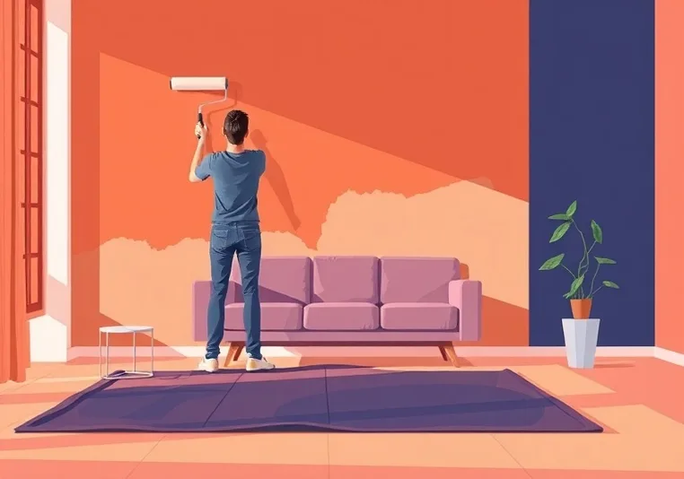 Peintre appliquant la peinture au rouleau sur un mur de salon